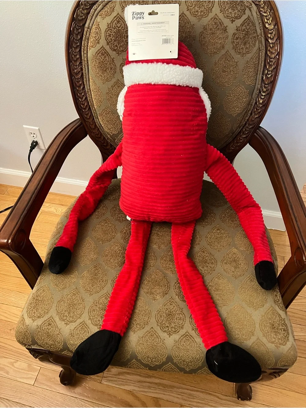 Puppy Paws Plush Santa Dog Toy — Red & White Holiday Squeaker for Large Dogs